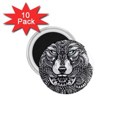 Intricate Elegant Wolf Head Illustration 1 75  Magnets (10 Pack)  by Dushan