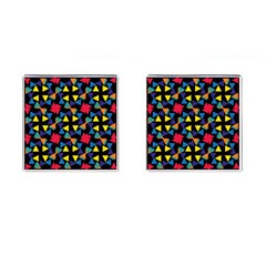 Colorful Triangles And Flowers Pattern Cufflinks (square) by LalyLauraFLM
