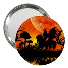 Beautiful Unicorn Silhouette In The Sunset 3  Handbag Mirrors by FantasyWorld7