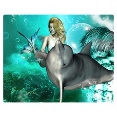 Beautiful Mermaid With  Dolphin With Bubbles And Water Splash Double Sided Flano Blanket (medium)  by FantasyWorld7