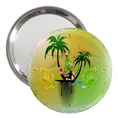 Surfing, Surfboarder With Palm And Flowers And Decorative Floral Elements 3  Handbag Mirrors by FantasyWorld7