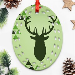 Modern Geometric Black And Green Christmas Deer Ornament (oval Filigree)  by Dushan