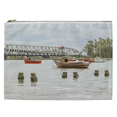 Boats At Santa Lucia River In Montevideo Uruguay Cosmetic Bag (xxl)  by dflcprints