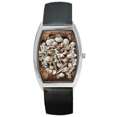 Tropical Sea Shells Collection, Copper Background Barrel Style Metal Watch by yoursparklingshop