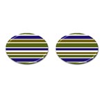 Olive Green Blue Stripes Pattern Cufflinks (Oval) Front(Pair)