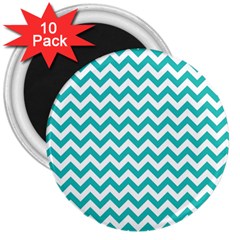 Turquoise & White Zigzag Pattern 3  Magnet (10 Pack) by Zandiepants
