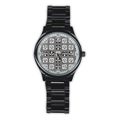 Black And White Stainless Steel Round Watch by FunkyPatterns