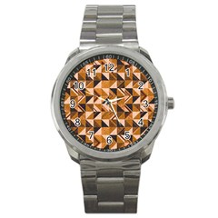 Brown Tiles Sport Metal Watch by FunkyPatterns