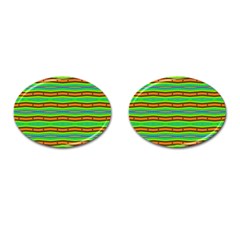 Bright Green Orange Lines Stripes Cufflinks (oval) by BrightVibesDesign