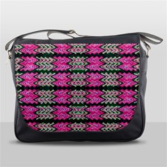 Pattern Tile Pink Green White Messenger Bags by BrightVibesDesign