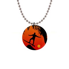 Man Surfing At Sunset Graphic Illustration Button Necklaces by dflcprints
