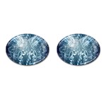Music, Decorative Clef With Floral Elements In Blue Colors Cufflinks (Oval) Front(Pair)