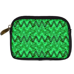 Green Wavy Squiggles Digital Camera Cases by BrightVibesDesign