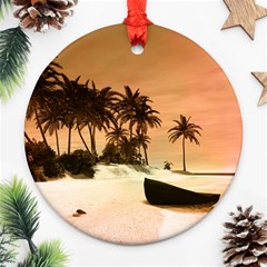 Wonderful Sunset Over The Beach, Tropcal Island Ornament (round)  by FantasyWorld7