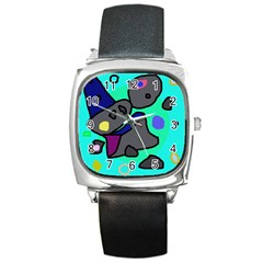 Blue Comic Abstract Square Metal Watch by Valentinaart