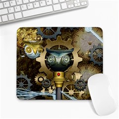 Steampunk, Awesome Owls With Clocks And Gears Large Mousepads by FantasyWorld7