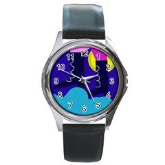 Walking On The Clouds  Round Metal Watch by Valentinaart