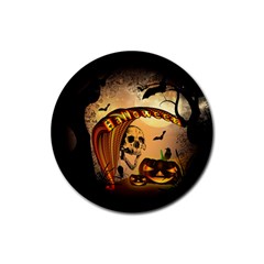 Halloween, Funny Pumpkin With Skull And Spider In The Night Rubber Round Coaster (4 Pack)  by FantasyWorld7