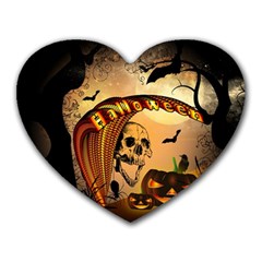 Halloween, Funny Pumpkin With Skull And Spider In The Night Heart Mousepads by FantasyWorld7