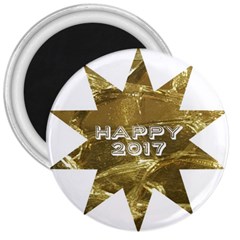 Happy New Year 2017 Gold White Star 3  Magnets by yoursparklingshop