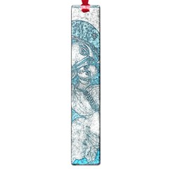Mother Mary And Infant Jesus Christ  Blue Portrait Old Vintage Drawing Large Bookmark by yoursparklingshop