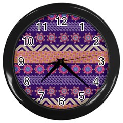 Colorful Winter Pattern Wall Clocks (black) by DanaeStudio