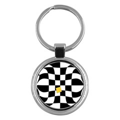 Dropout Yellow Black And White Distorted Check Key Chains (round)  by designworld65