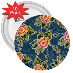 Floral Fantsy Pattern 3  Buttons (10 Pack)  by DanaeStudio