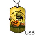 Halloween, Funny Pumpkins And Skull With Spider Dog Tag USB Flash (Two Sides)  Back