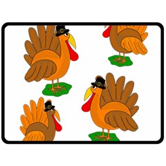 Thanksgiving Turkeys Double Sided Fleece Blanket (large)  by Valentinaart