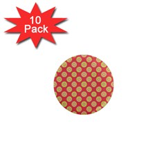 Mod Yellow Circles On Orange 1  Mini Magnet (10 Pack)  by BrightVibesDesign