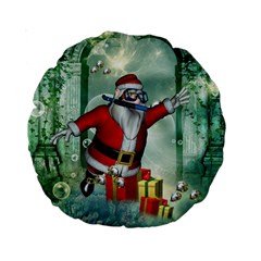 Funny Santa Claus In The Underwater World Standard 15  Premium Round Cushions by FantasyWorld7
