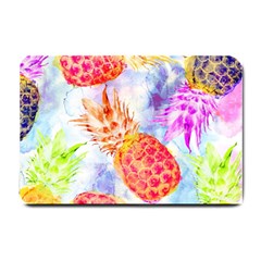 Colorful Pineapples Over A Blue Background Small Doormat  by DanaeStudio