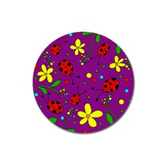 Ladybugs - Purple Magnet 3  (round) by Valentinaart