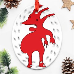 Grotesque Red Creature  Ornament (oval Filigree)  by dflcprints