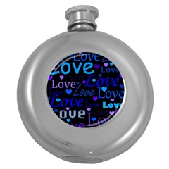 Blue Love Pattern Round Hip Flask (5 Oz) by Valentinaart