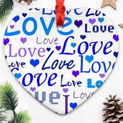 Blue And Purple Love Pattern Heart Ornament (2 Sides) by Valentinaart