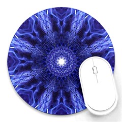 Tech Neon And Glow Backgrounds Psychedelic Art Round Mousepads by Amaryn4rt