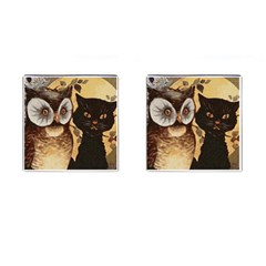 Owl And Black Cat Cufflinks (square) by Nexatart