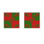 Christmas Fabric Hearts Love Red Cufflinks (Square) Front(Pair)