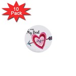 You Are My Beat / Pink And Teal Hearts Pattern (white)  1  Mini Buttons (10 pack)  Front
