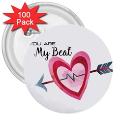 You Are My Beat / Pink And Teal Hearts Pattern (white)  3  Buttons (100 Pack)  by FashionFling