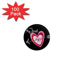 You Are My Beat / Pink And Teal Hearts Pattern (black)  1  Mini Magnets (100 Pack)  by FashionFling