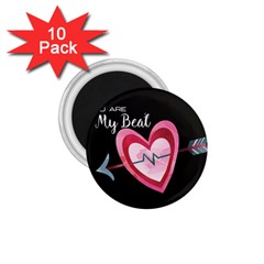 You Are My Beat / Pink And Teal Hearts Pattern (black)  1 75  Magnets (10 Pack)  by FashionFling