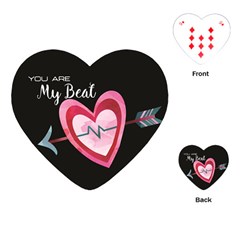 You Are My Beat / Pink And Teal Hearts Pattern (black)  Playing Cards (heart)  by FashionFling