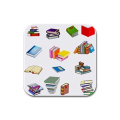 Bookworm Pattern Rubber Square Coaster (4 Pack)  by athenastemple