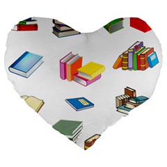 Bookworm Pattern Large 19  Premium Heart Shape Cushions by athenastemple