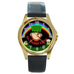 St  Patrick s Day Round Gold Metal Watch by Valentinaart