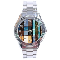 Glass Facade Colorful Architecture Stainless Steel Analogue Watch by Nexatart