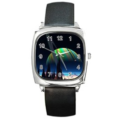 Planets In Space Stars Square Metal Watch by Amaryn4rt